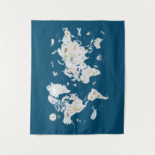 かわいい動物の世界地図 タペストリー (正面)