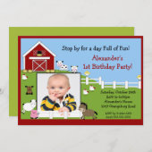 かわいい動物の写真でお誕生日をお祝いしよう ファーストバースデー 招待状 (正面/裏面)