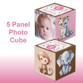 かわいい動物の写真名で保育園のピンク茶色 フォトキューブ