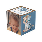 かわいい動物の写真名 幼稚園用 青 茶色 フォトキューブ (正面アングル)