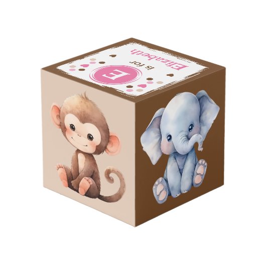 かわいい動物の写真名 幼稚園 ピンク 茶色 フォトキューブ (裏面アングル)