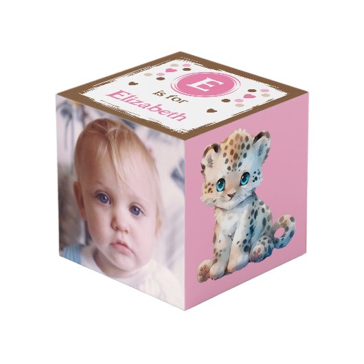かわいい動物の写真名 幼稚園 ピンク 茶色 フォトキューブ (正面アングル)