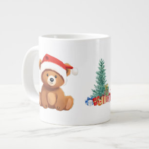 かわいい動物の冬のクマのサンタクリスマスツリー ジャンボコーヒーマグカップ