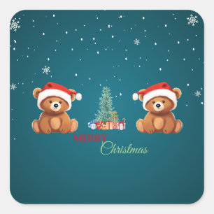 かわいい動物の冬のクマのサンタクリスマスツリー スクエアシール