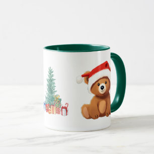 かわいい動物の冬のクマのサンタクリスマスツリー マグカップ