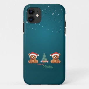 かわいい動物の冬のクマのサンタクリスマスツリー iPhone 11 ケース