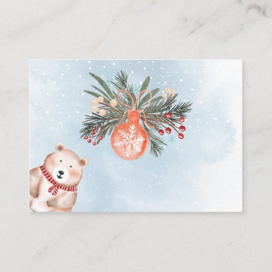 かわいい動物の冬のクリスマスおむつベビーシャワー エンクロージャーカード (裏面)