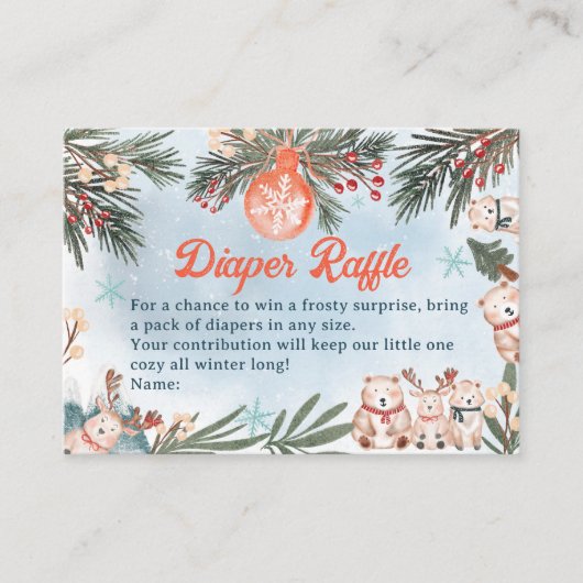 かわいい動物の冬のクリスマスおむつベビーシャワー エンクロージャーカード (正面)