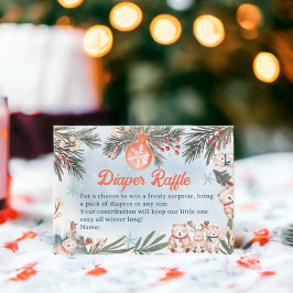 かわいい動物の冬のクリスマスおむつベビーシャワー エンクロージャーカード