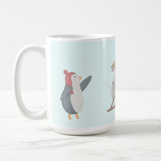 かわいい動物の冬のシーン コーヒーマグカップ (左)