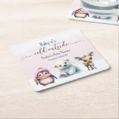 かわいい動物の冬の赤ちゃんガールシャワー スクエアペーパーコースター (アングル)