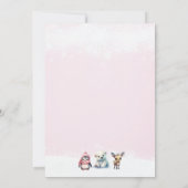 かわいい動物の冬の赤ちゃんガールシャワー 招待状 (裏面)