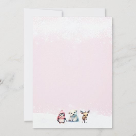 かわいい動物の冬の赤ちゃんガールシャワー 招待状 (裏面)
