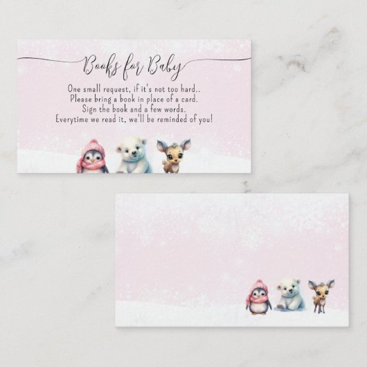 かわいい動物の冬の赤ちゃん女の子シャワーブックリクエスト エンクロージャーカード (正面/裏面)