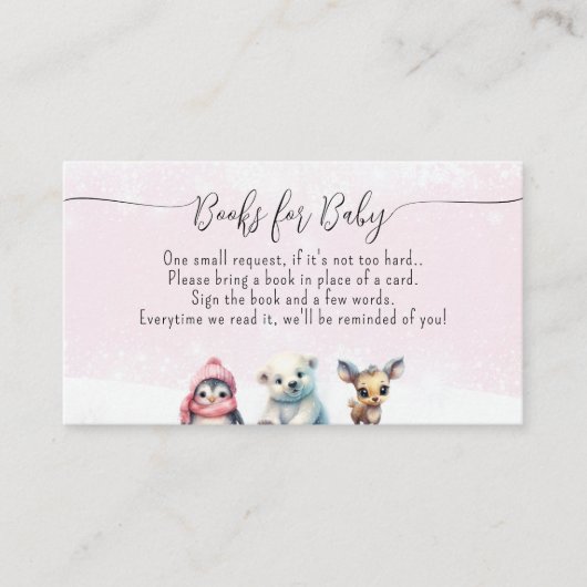 かわいい動物の冬の赤ちゃん女の子シャワーブックリクエスト エンクロージャーカード (正面)