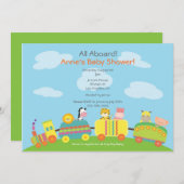 かわいい動物の列車のベビーシャワーの招待状 招待状 (正面/裏面)