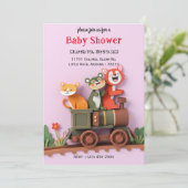 かわいい動物の列車ベイビーシャワーのカード 招待状 (スタンド正面)