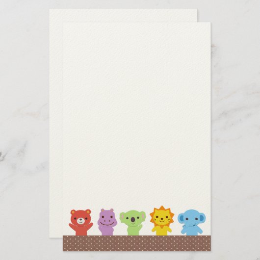 かわいい動物の友人の文房具 便箋 (正面/裏面)