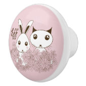 かわいい動物の友人ピンクの女の子キッズルーム セラミックノブ (右)