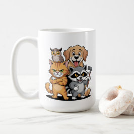 かわいい動物の友達チームイラスト コーヒーマグカップ