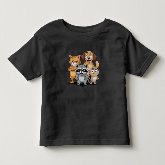 かわいい動物の友達チームイラスト トドラーTシャツ (正面)