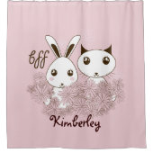 かわいい動物の友達ピンクの女の子たち シャワーカーテン (正面)
