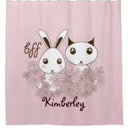 かわいい動物の友達ピンクの女の子たち シャワーカーテン