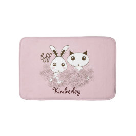 かわいい動物の友達ピンクの女の子たち バスマット