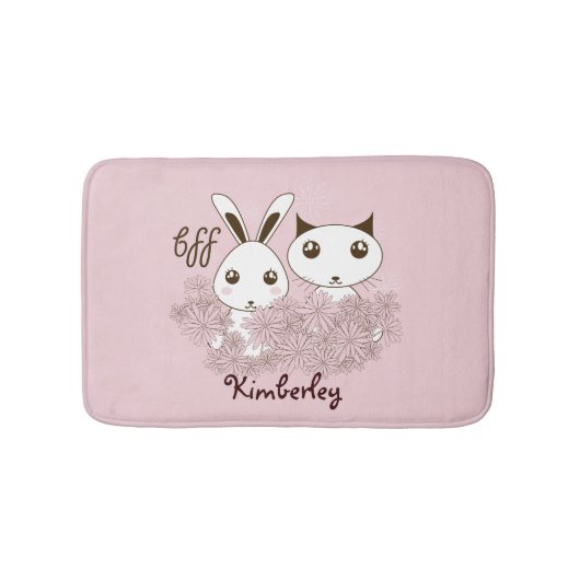 かわいい動物の友達ピンクの女の子たち バスマット (正面)