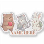 かわいい動物の友達 クマ ネコ ウサギ オリジナル シール (正面)