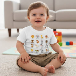 かわいい動物の名前ABC教育用トドラー・インファントTシャツ ベビーTシャツ