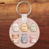 かわいい動物の壁掛け時計 - 愛らしいアニメ風の動物デザイン キーホルダー (正面)