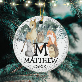 かわいい動物の子どもの写真レターイニシャル名 セラミックオーナメント
