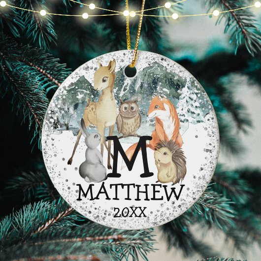 かわいい動物の子どもの写真レターイニシャル名 セラミックオーナメント