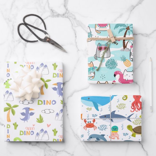 かわいい動物の子ども向けギフト ラッピングペーパーシート (正面)