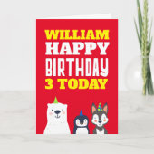 かわいい動物の子供たち任意の年齢名レッド誕生日カード カード (正面)