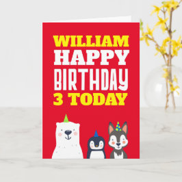 かわいい動物の子供たち任意の年齢名レッド誕生日カード カード