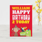 かわいい動物の子供たち任意の年齢名レッド誕生日カード カード (黄色い花)