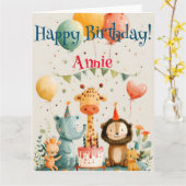 かわいい動物の子供のデザインと誕生日の要素 カード (黄色い花)