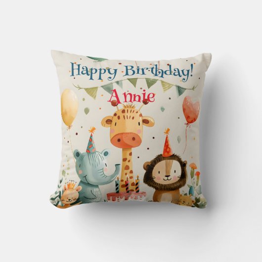 かわいい動物の子供のデザインと誕生日の要素 クッション (正面)