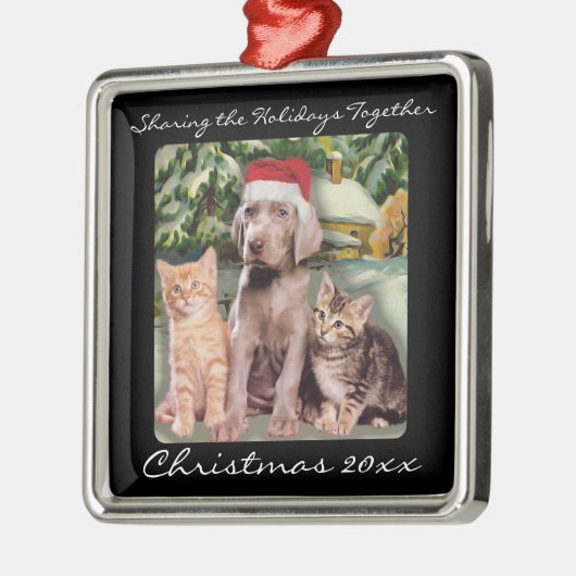 かわいい動物の子犬と子猫ペットパーソナライズされた メタルオーナメント (左)