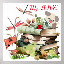 かわいい動物の山積みポスター紙（マット）