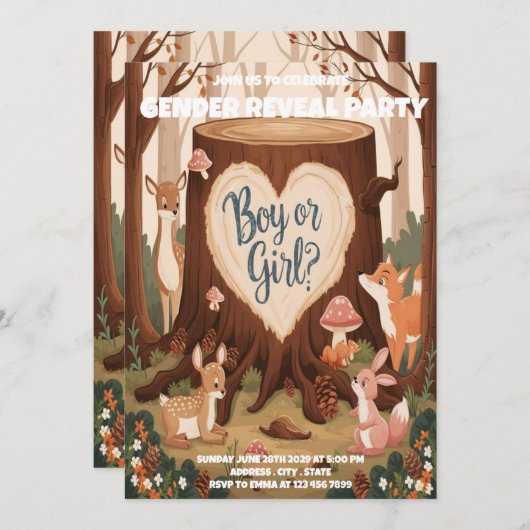 かわいい動物の性別公開パーティの招待状 招待状 (正面/裏面)