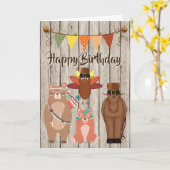 かわいい動物の感謝祭ハッピーバースデー カード (黄色い花)