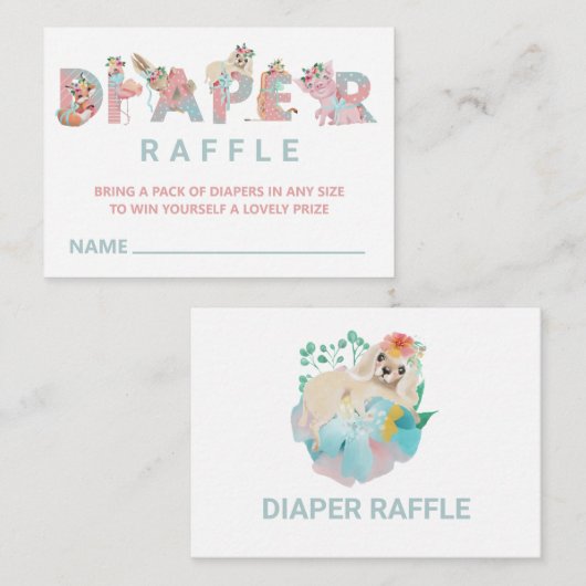 *~*かわいい動物の手紙ベビーおむつラッフル エンクロージャーカード (正面/裏面)