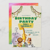 かわいい動物の最初の誕生日の招待 招待状 (正面/裏面)