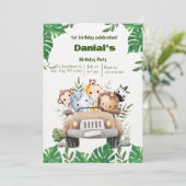 かわいい動物の最初の誕生日の招待 招待状 (スタンド正面)