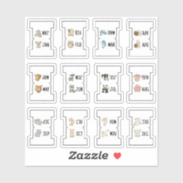 かわいい動物の月別インデックスタブページ区切り折りたたみ シール