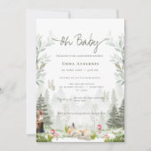 かわいい動物の森の中庭の赤ちゃんシャワー 招待状 (正面)