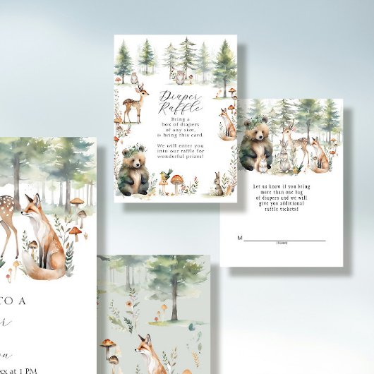 かわいい動物の森の森の木の国のクマおむつラッフル エンクロージャーカード